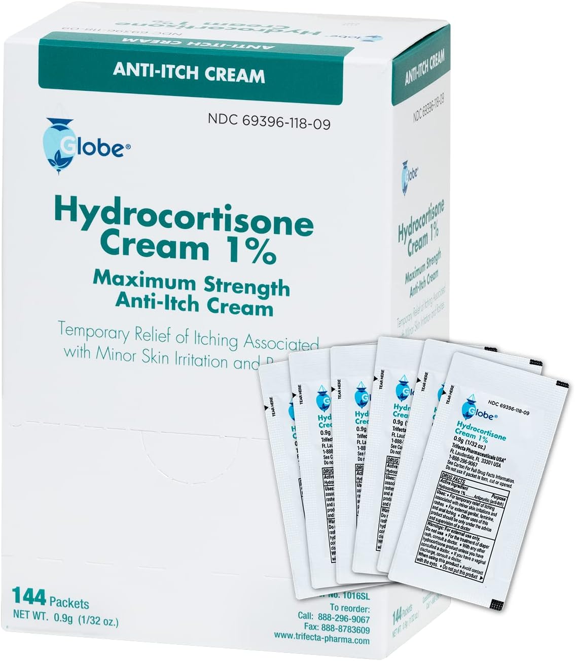 Globe® Hydrocortisone 1% Maximum Strength Cream – 0.9 g Packets, Box of 144