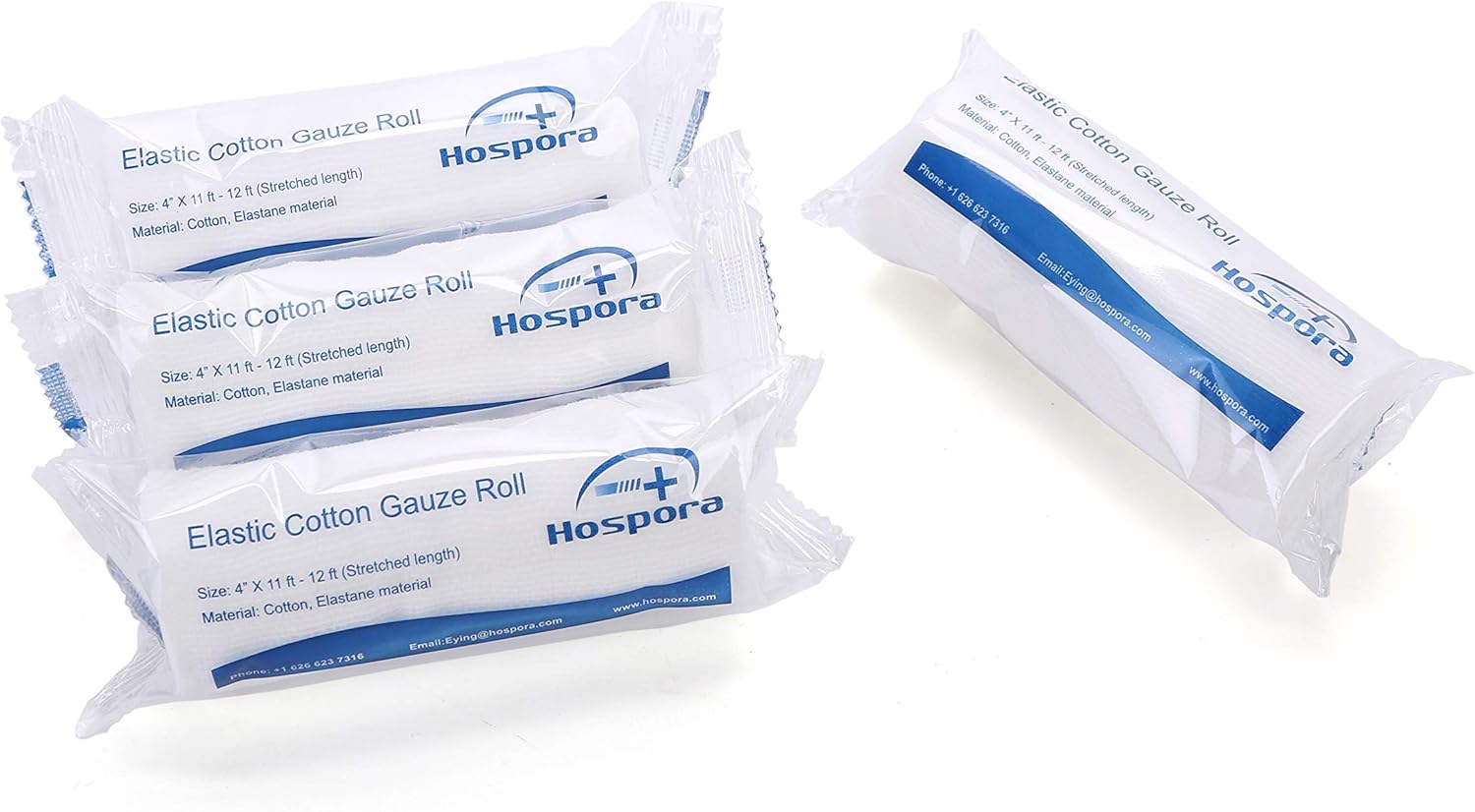 Elastic Cotton Conforming Gauze Roll, 4 Inches, Individual Pack, 24 Packs
