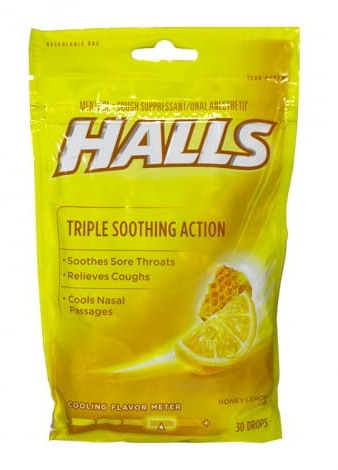 Halls Cough Suppressant Honey Lemon - Bag of 30 Drops